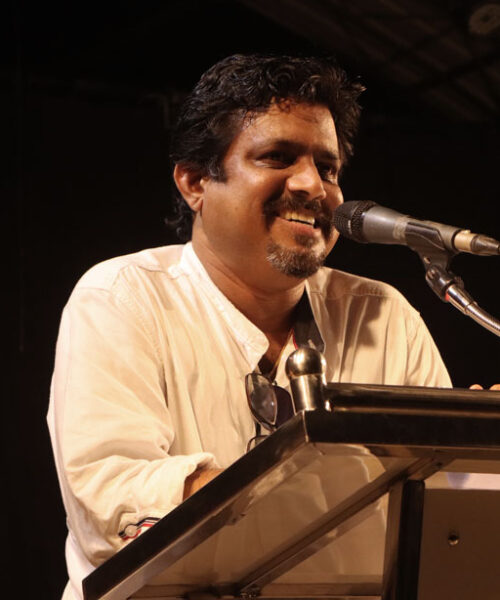 Madan Babue at Lokadharmi's 26th Annual Day and World Theatre Day 2023 event, at Lokadharmi Nadakaveenu