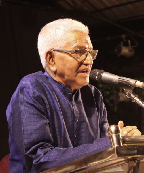 Prabhakaran Kalamandalam at Lokadharmi's 26th Annual Day and World Theatre Day 2023 event, at Lokadharmi Nadakaveenu